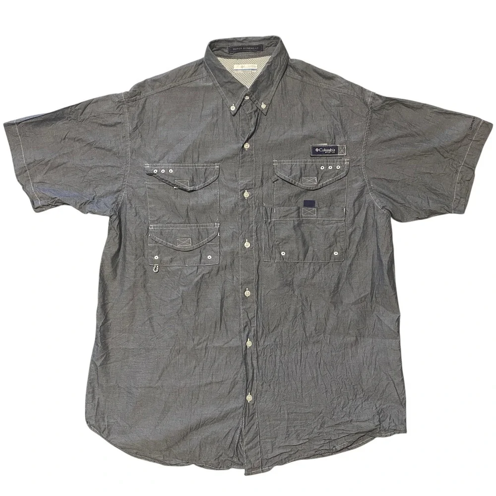 Columbia PFG Super Bonehead Mens Gray Short Sleeve Fishing Shirt Medium FM7030 - Picture 2 of 7
